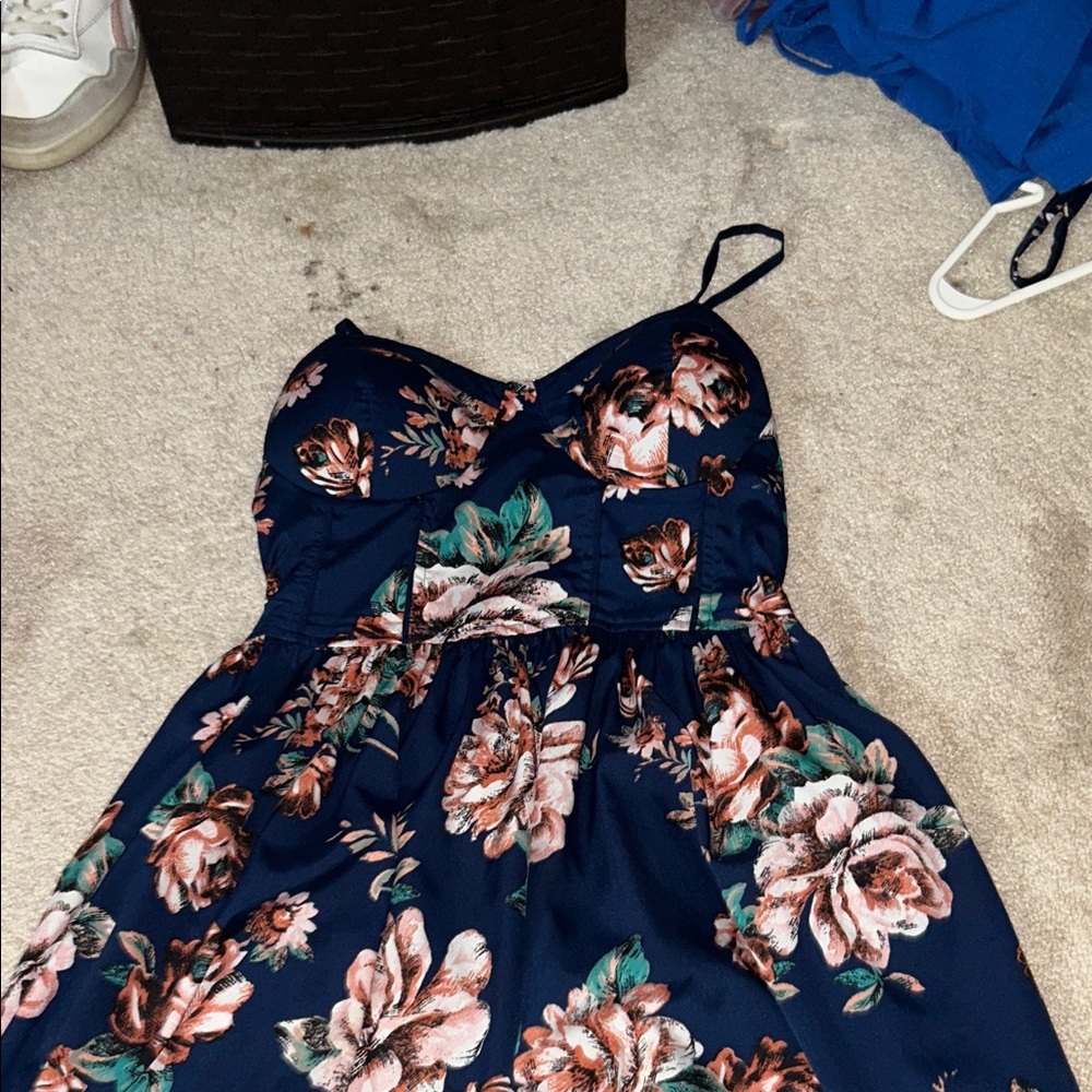 Band of Gypsies Navy and Coral Floral Dress